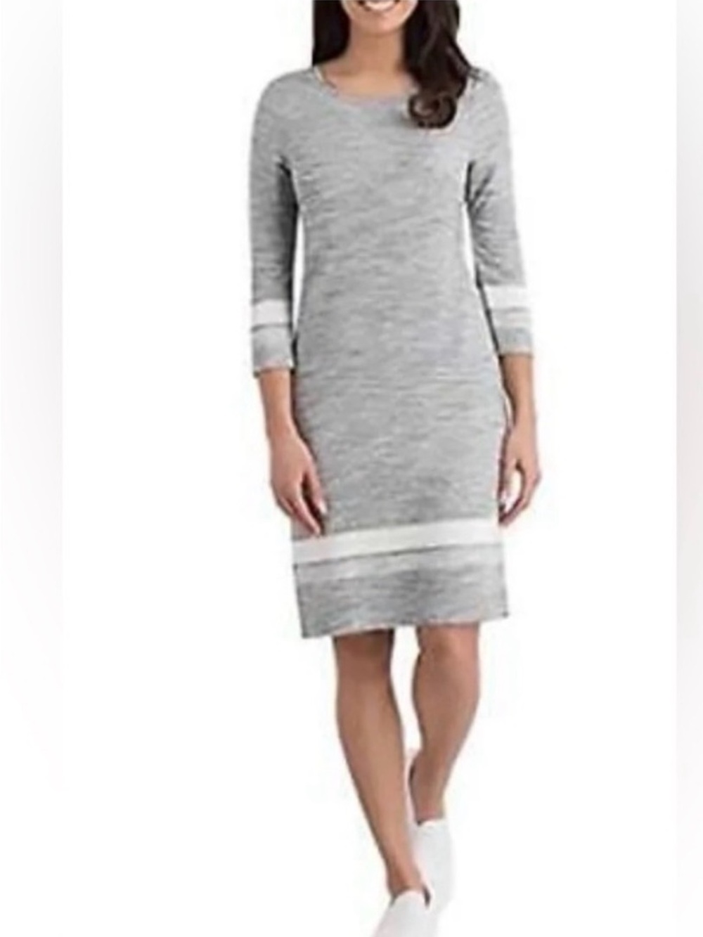 Hilary Radley Heathered Gray and White Striped Sweater Dress
